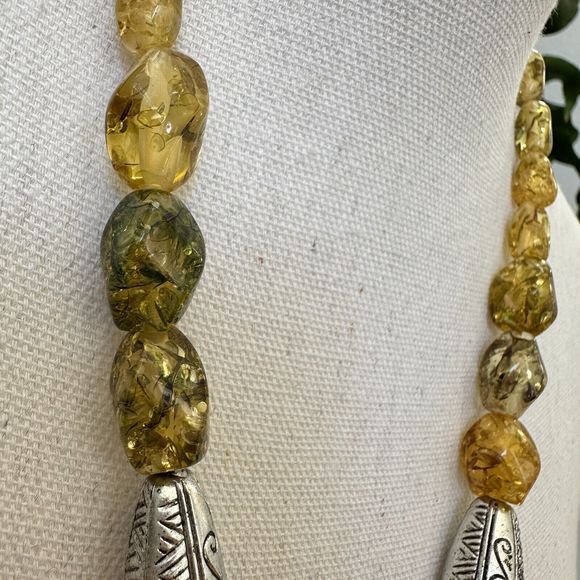 Chunky Vintage Confetti Lucite Faux Amber Graduated Bead Necklace 15" Retro MCM - Picture 13 of 14